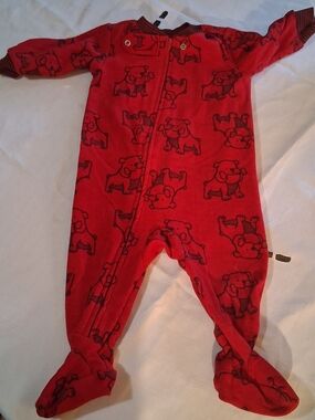Red Puppy Print Footed One-Piece Pajamas for Kids 6M 260895